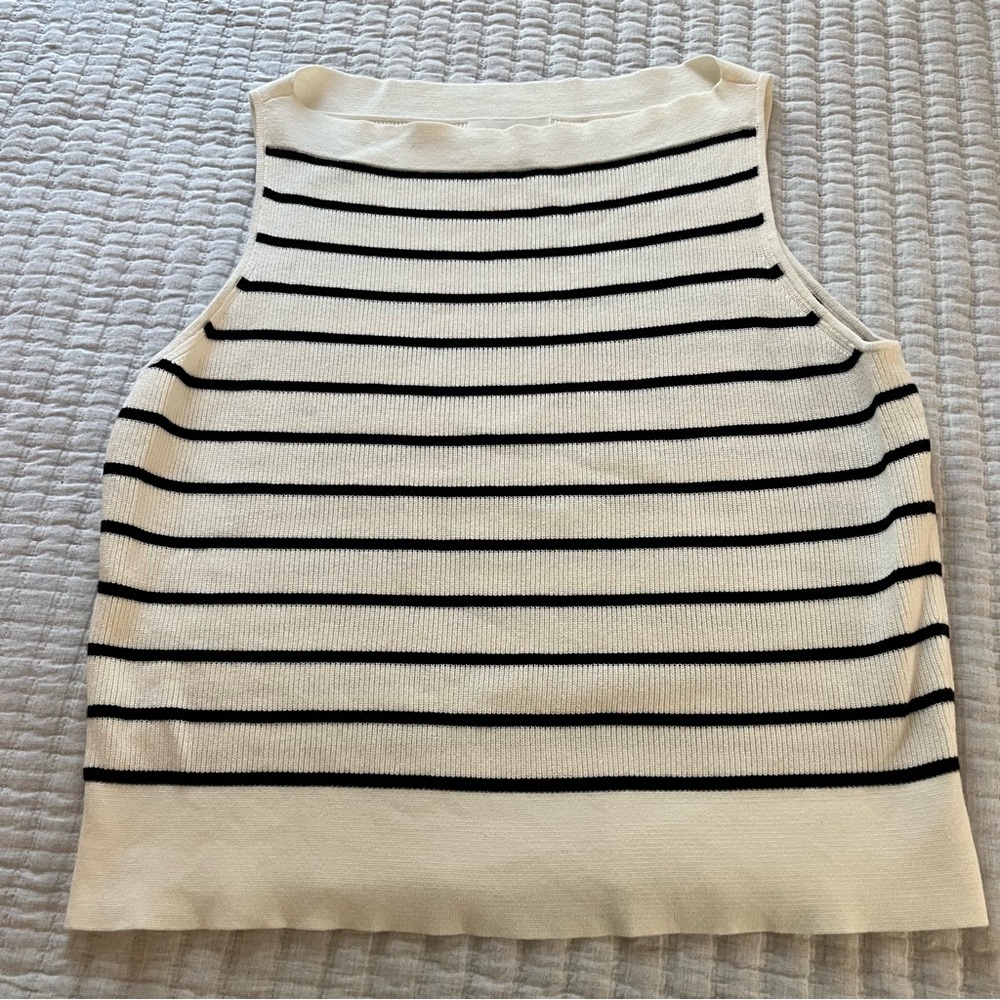 Banana Republic White & Black Striped Sleeveless Knit Top